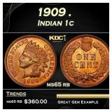 1909 Indian Cent . 1c Grades ms65 rb