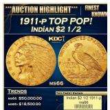 1911-p Gold Indian Quarter Eagle TOP POP! $2 1/2 m
