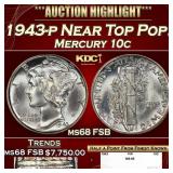 1943-p Mercury Dime Near Top Pop! 10c ms68 FSB SEG