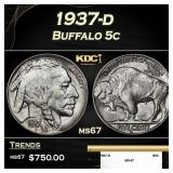 1937-d Buffalo Nickel 5c ms67 SEGS
