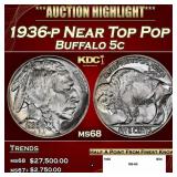 1936-p Buffalo Nickel Near Top Pop 5c ms68 SEGS
