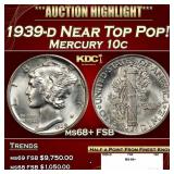 1939-d Mercury Dime Near Top Pop! 10c ms68+ FSB SE