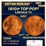 1910-p Lincoln Cent TOP POP! 1c ms67+ rd SEGS