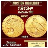 1913-p Gold Indian Half Eagle $5 ms64 USCG