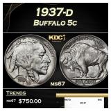 1937-d Buffalo Nickel 5c ms67 SEGS