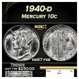 1940-d Mercury Dime 10c ms67 fsb SEGS