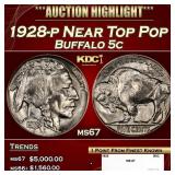 1928-p Buffalo Nickel Near Top Pop 5c ms67 SEGS