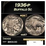 1936-p Buffalo Nickel 5c ms67 SEGS