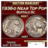 1936-d Buffalo Nickel Near Top Pop 5c ms67 SEGS