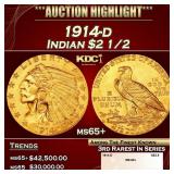 1914-d Gold Indian Quarter Eagle $2 1/2 ms65+ SEGS