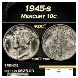 1945-s Mercury Dime 10c ms67 fsb SEGS