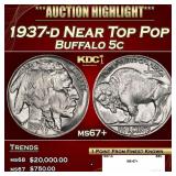 1937-d Buffalo Nickel Near Top Pop 5c ms67+ SEGS
