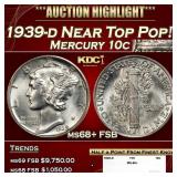 1939-d Mercury Dime Near Top Pop! 10c ms68+ FSB SE