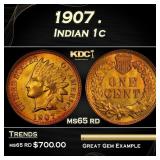 1907 Indian Cent . 1c Grades ms65 rd