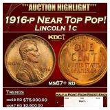 1916-p Lincoln Cent Near Top Pop! 1c ms67+ rd SEGS