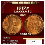 1917-p Lincoln Cent 1c ms66+ rd SEGS