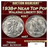 1938-p Walking Liberty Half Dollar Near Top Pop 50