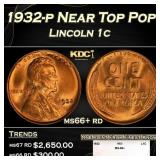 1932-p Lincoln Cent Near Top Pop! 1c ms66+ rd SEGS