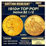 1910-p Gold Indian Quarter Eagle TOP POP! $2 1/2 m