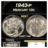 1943-p Mercury Dime 10c ms67 fsb SEGS