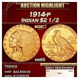 1914-p Gold Indian Quarter Eagle $2 1/2 ms65 SEGS