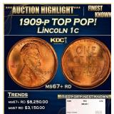 1909-p Lincoln Cent TOP POP! 1c ms67+ rd SEGS