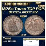 1876-cc Seated Liberty Quarter Toned 25c ms65+ SEG