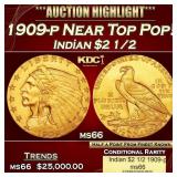 1909-p Gold Indian Quarter Eagle Near Top Pop! $2