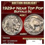 1929-p Buffalo Nickel Near Top Pop 5c ms66+ SEGS
