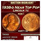 1938-d Lincoln Cent Near Top Pop 1c ms67+ rd SEGS