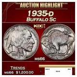 1935-d Buffalo Nickel 5c ms66 SEGS