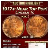 1917-p Lincoln Cent Near Top Pop! 1c ms67+ rd SEGS