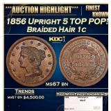 1856 Upright 5 Braided Hair Large Cent TOP POP! 1c