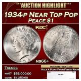 1934-p Peace Dollar Near Top Pop $1 ms66+ SEGS