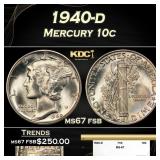 1940-d Mercury Dime 10c ms67 fsb SEGS