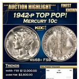 1942-p Mercury Dime TOP POP! 10c ms68+ FSB SEGS