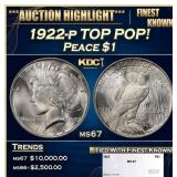 1922-p Peace Dollar TOP POP! $1 ms67 SEGS