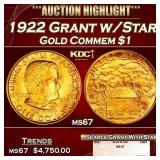 1922 Grant w/Star Gold Commem Dollar 1 ms67 SEGS