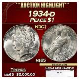 1934-d Peace Dollar $1 ms65 SEGS