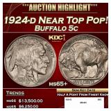 1924-d Buffalo Nickel Near Top Pop! 5c ms65+ SEGS