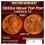 1933-d Lincoln Cent Near Top Pop 1c ms67 rd SEGS