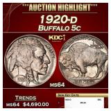 1920-d Buffalo Nickel 5c ms64 SEGS