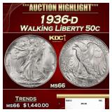 1936-d Walking Liberty Half Dollar 50c ms66 SEGS