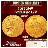 1913-p Gold Indian Quarter Eagle $2 1/2 ms65 SEGS