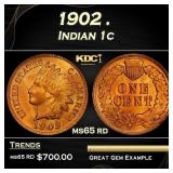 1902 Indian Cent . 1c Grades ms65 rd