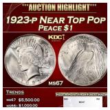 1923-p Peace Dollar Near Top Pop $1 ms67 SEGS