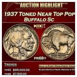 1937 Proof Buffalo Nickel Toned Near Top Pop 5c pr