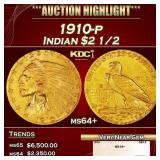 1910-p Gold Indian Quarter Eagle $2 1/2 ms64+ SEGS