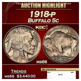1918-p Buffalo Nickel 5c ms66 SEGS