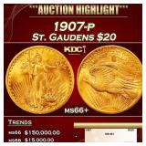 1907-p Gold St. Gaudens Double Eagle $20 ms66+ SEG